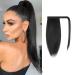 FESHFEN Straight Ponytail Extension 12 inch Pony Tails Natural Long Ponytails Wrap Around Clip in Hair Piece Synthetic Hairpieces for Women Girls Natural Black 12 Inch (Pack of 1) Natural Black-Wrap Around