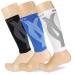 BLITZU 3 Pairs Calf Compression Sleeves for Women and Men Size L-XL, One Blue, One Black, One White Calf Sleeve, Leg Compression Sleeve for Calf Pain and Shin Splints. Footless Compression Socks.