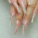 Press on Nails Long Coffin Fake Nails Nude False Nails with Golden Fissure Design Glossy Stick on Nails for Women M1 Golden Fissure