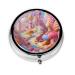 Cartoon Candy Castle Portable Metal Pill Box Round Mini 3-Compartment Plastic Insert hinged Fastening Design Suitable for Small Pills Must-Have for Travel