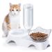 MILIFUN Double Dog Cat Bowls - Pets Water and Food Bowl Set, 15Tilted Water and Food Bowl Set with Automatic Waterer Bottle for Small or Medium Size Dogs Cats White