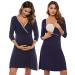 Sykooria Women's Breastfeeding Dress Cotton Soft Nursing Nightdress 3/4 Length Sleeves Maternity Nightdress Labour Nightgown for Hospital and Home A - Navy Blue S