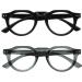 Opulize Rio Reading glasses with blue light filters - flattened frame - women & men - spring hinges - B53-1 +3.50 Magnification glossy black - transparent medium -sized gray