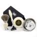 Mens Shaving Kit 3 Edge Razor with Pure White Badger Hair Shaving Brush Soap and Bowl Perfect Set for Men