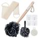 8Pack Bath Brush Set -Shower Loofah Sponge with Long Handled Natural Loofah Exfoliating Back Scrubber for Shower Luffa Pouf Scalp Massager and 4 Hook Back Scrubber for Shower for Men and Women