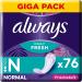 Always Dailies Slip performances women Fresh & Protect Normal (76 tying) giga pack with subtle fragrance breathable flexible and comfortable with absorbent core 76 pieces (1 Pack)