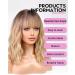 WOKESTAR Blonde Curly Wavy Bob Wig with Dark Roots for Women - Neat Fringe, Synthetic - Buy Online on GoSupps.com