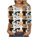Summer Tops for Women Cute Cat Dog Printed T Shirts Mid Length 3/4 Sleeve Blouse Tops Round Neck Casual Graphic Tees Medium Black