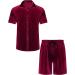 LecGee Men's Velvet Summer Casual Short Set - Rose Red, Medium | Button Down Shirt & Elastic Waist Shorts 2 Piece Outfit - Buy Online on GoSupps.com