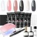 Modelones Poly Nail Extension Gel Kit - 6 Colors Poly Nails Gel Kit Nude Clear Black Pink All In One Kit Builder Glue Gel with Nail Lamp Base Top Coat Set Nail Forms French Manicure Set for Beginner Starter DIY at Home Hal