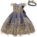 Myrisam Baby Girl Embroidery Princess Dress 4-5 Years Navy Blue - Birthday & Christening Gown with Headwear - Buy Online on GoSupps.com