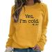 Yes I'm Cold 24/7 Women's Funny Letter Printed Long Sleeve Athletic Tee - Yellow (Size Small) - Buy Online on GoSupps.com