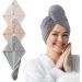Soft Absorbent Hair Towel Wrap 3Pcs | Quick Dry Hair Turban with Cute Bear Button - 9.5x25 Inch - Buy Online on GoSupps.com