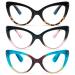 DXYXYO 3 Pack Cat Eye Reading Glasses for Women Fashion Blue Light Blocking Thick Frame Computer Readers 1.0+ Black Pink+blue+leopard 1.0 x