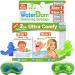 WaterDam Swimming Ear Plugs Great Waterproof Ultra Comfy Earplugs Prevent Swimmer's Ear (Size 1+2: Toddlers (Blue) & Small&Medium Ear Women Kids Teens (Green))