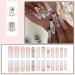Buy Coffin Press on Nails - Long Pink White Ombre False Nails with Gold Rhinestones | Luxury Matte Acrylic Stick on Nails for Women - Summer Style BK01-38 - Buy Online on GoSupps.com