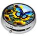 Sunflower Blue Butterfly Round Pill Box | 3 Compartment Portable Travel Organizer | Ideal for International Shipping - Buy Online on GoSupps.com