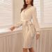 Hanxiulin Elegant Winter Dress for Women - Long-Sleeved V-Neck Cocktail & Party Dress in Beige 3XL Bodycon Style - Buy Online on GoSupps.com