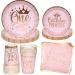 Party Tableware Princess Crown Plates Paper Cups Pink Gold Party Supplies for Kids Birthday Weddings Anniversary Decorations