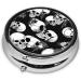 Black Skull Round Pill Box - 3 Compartment Mini Pocket Organizer for Travel & Vitamins - Buy Online on GoSupps.com