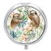 Round Pill Box Watercolor Sloth Print 3 Compartment Medicine Pill Case Print Pill Organizer Decorative Metal Portable Pill Box Pocket Pill Box