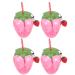 Alipis 4pcs Hawaii Sippy Cup Cartoon Fruit Straw Cups Party Sippy Cup Strawberry Shaped Cup Luau Drink Cups with Straw and Strawberry Pendant Beverage Juice Mug for Party