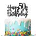 Tenhaisi Glittery Black Happy 50th Birthday Cake Topper 50 and Fabulous Birthday Cake Topper - Adult 50th Birthday Party Decoration - Cheers To 50 Years Birthday Wedding Anniversary Party Decoration