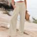 JEGULV Linen Pants for Women - Casual Summer High Waist Wide Leg Palazzo Lounge Pants - Khaki, Large - Buy Online on GoSupps.com