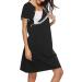 Sykooria Women's Maternity Nursing Nightdress - Short Sleeve V Neck Nightgown in Black - Soft Sleep Shirt for Pregnant Women - Buy Online on GoSupps.com