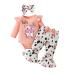 UUAISSO Baby Girls Clothes Cow Letter Print ruffled Long Sleeve Tops and Pants Infant Clothing Outfits Gifts 6-9 Months Pink milk