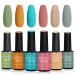 Gelike EC Fall Gel Nail Polish Set 6 Dark Colors, Winter Morandi Colors Autumn Pink Gray Purple Blue Green High Pigmented Nail Art Kit Soak Off Manicure Gift For Lady Workplace & Dinner Party 6 Colors Morandi Polish