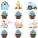 24 Pcs Farm Animal Cupcake Toppers Blue Cupcake Picks for Boys Animal Theme Barnyard Baby Shower Birthday Party Cake Decoration Supplies
