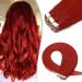 SEGO Tape in Extensions Real Hair 20 Wefts 50g Hair Extension Adhesive Hairpiece Remy Hair (+10pcs free Tapes) Red 16"(45cm)-50g