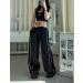 Athlisan Women's Y2K Black Parachute Pants - Baggy Wide Leg Track Pants (Large) - Buy Online on GoSupps.com