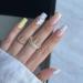 French Tip Press on Nails Medium Length Fake Nails  Spring Flower Press on Nails Square Shape with White Yellow Flower Design Glossy Acrylic Nails Full Cover False Nails Glue on Nails for Women and Girls 24pcs B