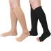 QKURT 2 pairs of medical compression socks knee-high calf compression socks open toe calf socks 15 20 mmHg compression sports health socks for women and men L-XL