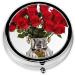 Red Roses Printed Round Pill Box - 3 Compartment Mini Portable Travel Organizer for Vitamins & Medications - Buy Online on GoSupps.com