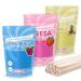 SIDRAL - Sucre Barbe Papa pour machine - Ar mes et Colorants Naturels - Lot de 3 x 250GR (Fraise - Framboise - Tropicale) poudre barbapapa + 50 B tonnets recyclables pour d gustation Rose bleu et jaune