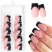 120pcs Black French Tip Press on Nails Medium Square Fake Nails Matte Nude Pink Medium Square Nails Press on Black Acrylic Artificial False Nail Tips Glue on Nails for Women Girls Pattern D-Matte Black Square
