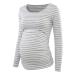 Love2Mi Women Maternity Tops Round Neck Maternity Clothes Long Sleeve Shirts S Gray White Stripe