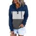 Women's Color Block Hoodies Tops Long Sleeve Stripe Print Casual Drawstring Button Pullover Sweatshirt with Pocket A#30_navy Large