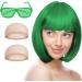 AOMIG Short Bob Wig for Women 4 Pack Short Green Bob Wigs Set with Sunglass and Wig Cap Neon Fancy Dress Accessory Cosplay Wig with Bangs Synthetic Straight Wig for Daily Halloween Party Cosplay - Buy Online on GoSupps.com