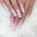 SINHOT Long Coffin Press on Nails Matte Fake Nails with Design Clouds Hearts Pink Ballerina Acrylic False Nails 24pcs Glue on Nails  25 Piece Set 0R-07