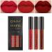 CAHIUYOA 3Pcs Dark Bright Red Matte Liquid Lipstick Lip Stain Lip Gloss Makeup Set DNM Non Stick Cup Long Lasting Smudge Proof Waterproof Lipstick labial mate larga duracion 24 (Set05) Set 05