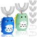 2 Pcs Kids Electric Toothbrushes U Shaped Ultrasonic Toothbrush Rechargeable Toddler Toothbrush with 4 Brush Heads Waterproof Cartoon Dinosaur Toothbrush for Baby Age 2-12  5 Clean Modes (Green  Blue) Blue green