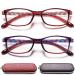 Eyeurl 2-pack reading glasses women and men bluauilter glasses mixed color reading glasses anti-blue computer glasses with spring hinges light comfortable reading aid vintage glasses red+purple 1.0 x x