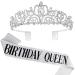 DRESHOW Birthday Crown and Sash for Women Birthday Queen Sash & Rhinestone Tiara Set Birthday Tiaras and Sashes for Girls Birthday Decorations Hair Accessories Glitter Sash for Party Birthday Queen: Silver