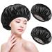 2 pieces satin hair hood double -sided hair hood for the night soft satin bonnet sleeping hood bonnen sleep caps sleeping hat breathable for women girls (black)