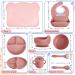 Newtay 8 Pack Baby Feeding Set - Silicone Suction Divided Plate, Bibs, Bowl, Placemat, Spoon, Fork, Cup with Straw - Dark Pink - Toddler Tableware - Buy Online on GoSupps.com