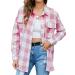 Zudoo Women's Button Down Shirt Checkered Turn-down Collar Elegant Pockets Washable Long Sleeve Daily Wear Pink M